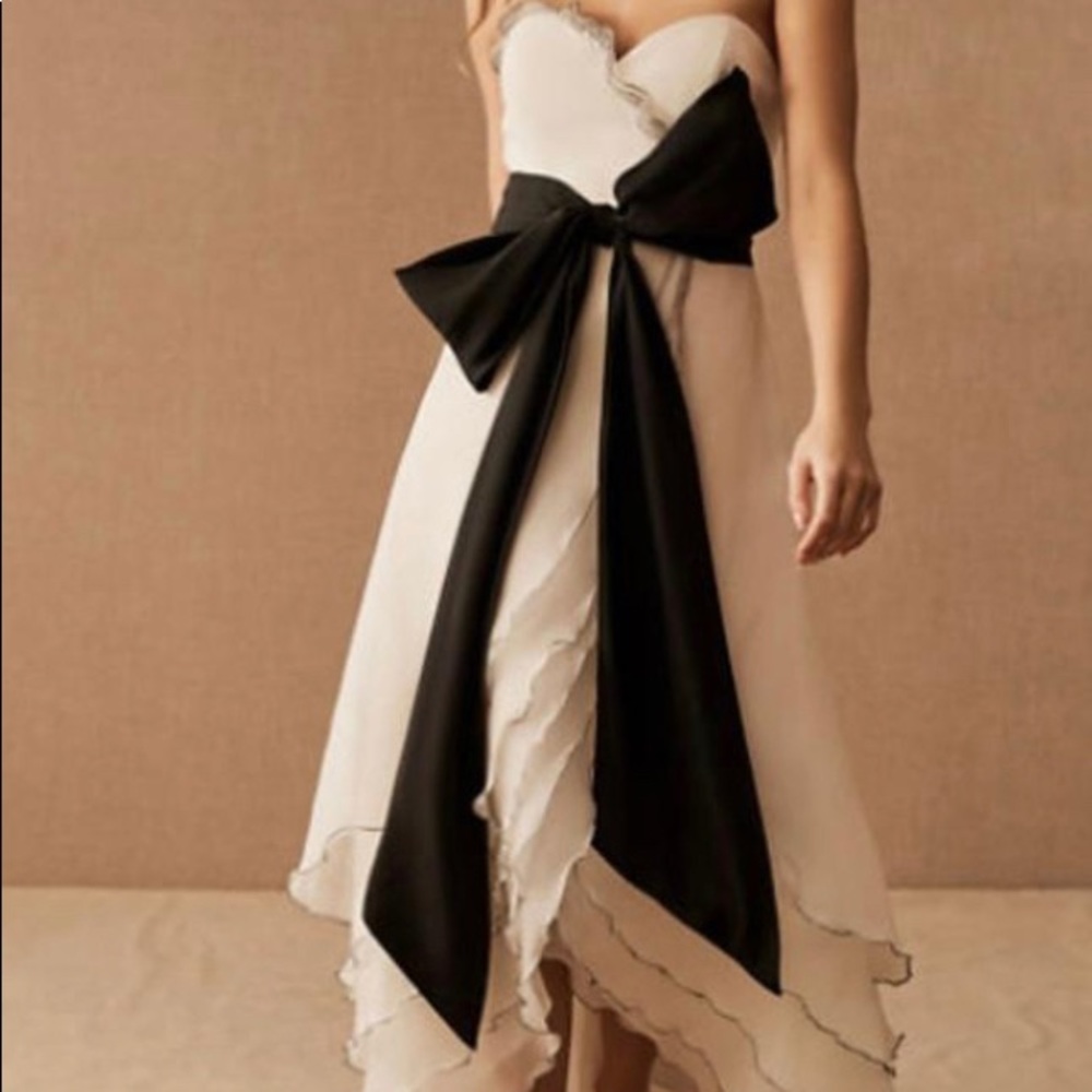 BHLDN Gown. Size 22. Off white with black ruffle accents and Black bow.